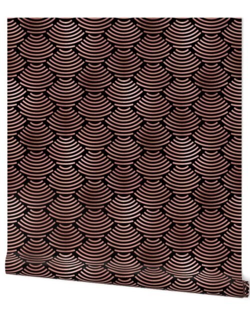 Copper Rose Gold  and Black Art Deco Ellipses Wallpaper