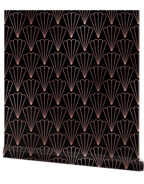 Copper Rose Gold  and Black Jumbo Art Deco Fluted Fans Wallpaper