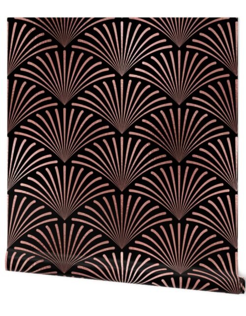 Copper Rose Gold and Black Art Deco Jumbo Curved Fans Wallpaper