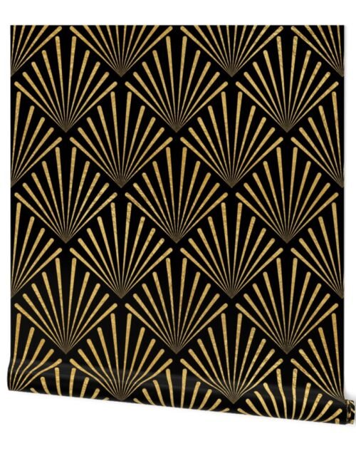 Antique Gold and Black Jumbo Art Deco Palm Fronds Wallpaper