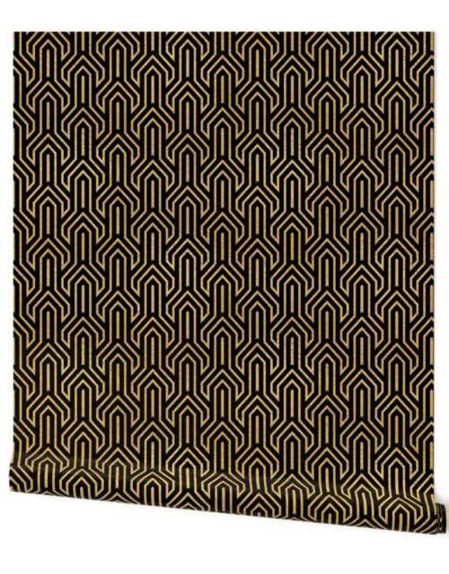 Antique Gold and Black Art Deco Geometric Arrows Wallpaper