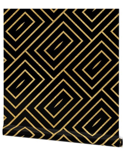 Antique Gold  and Black Jumbo Art Deco Rectangles Wallpaper