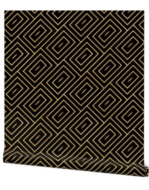 Antique Gold  and Black  Art Deco Rectangles Wallpaper