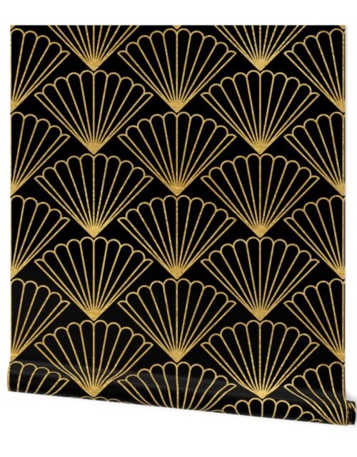 Antique Gold  and Black Jumbo Art Deco Scallop Shells Wallpaper