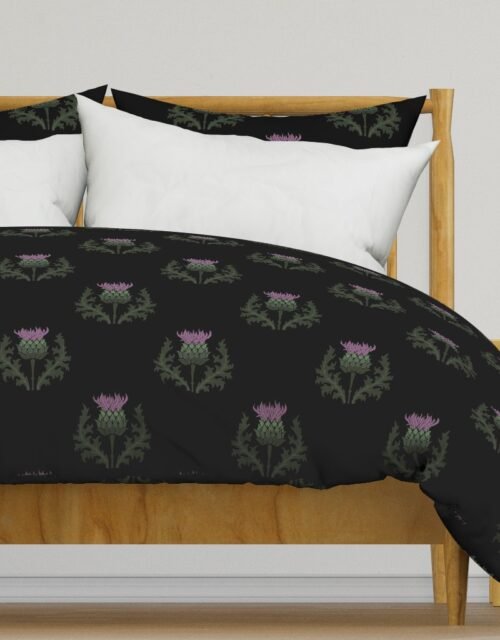 Large Scottish Thistle Flower of Scotland on Black Duvet Cover