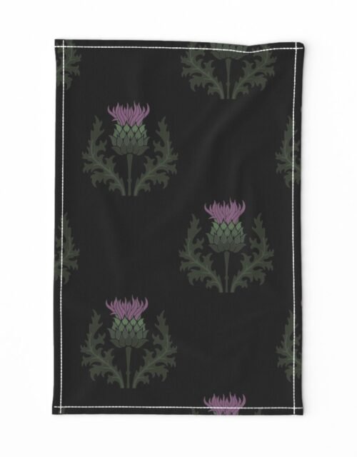 Large Scottish Thistle Flower of Scotland on Black Tea Towel