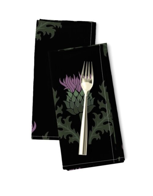 Large Scottish Thistle Flower of Scotland on Black Dinner Napkins