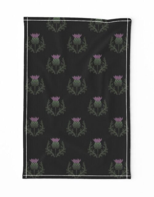 Small Scottish Thistle Flower of Scotland on Black Tea Towel