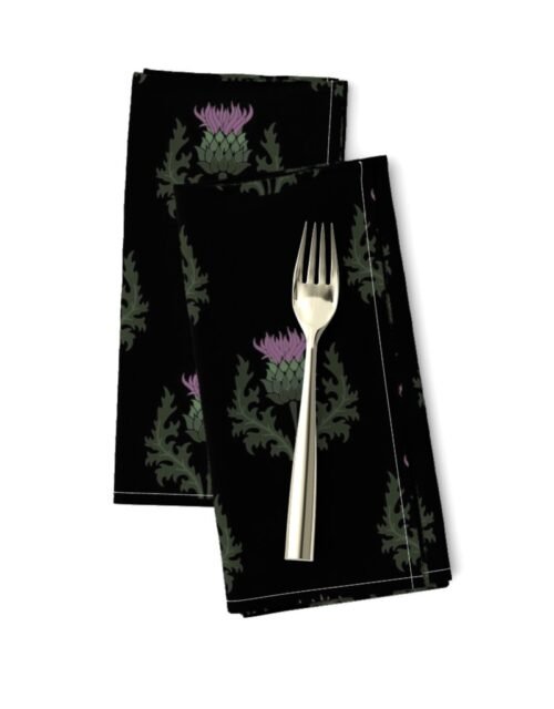 Small Scottish Thistle Flower of Scotland on Black Dinner Napkins