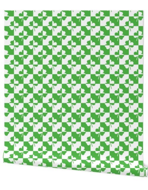 Small Green and White Irish Clover Check Pattern Wallpaper