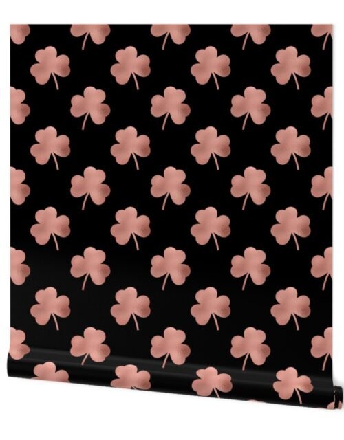 Large Rose Gold Faux Foil Heart-Shaped Clover on Black St. Patricks Day Wallpaper