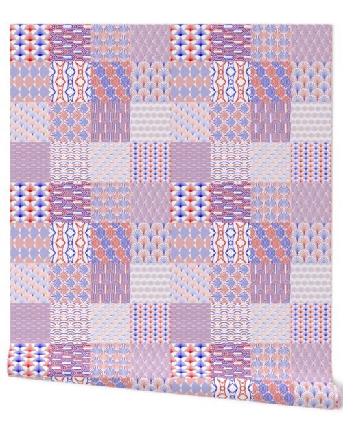 Red, White  and Blue USA 5 inch Squares Art Deco Cheater Quilt Geometrics Wallpaper