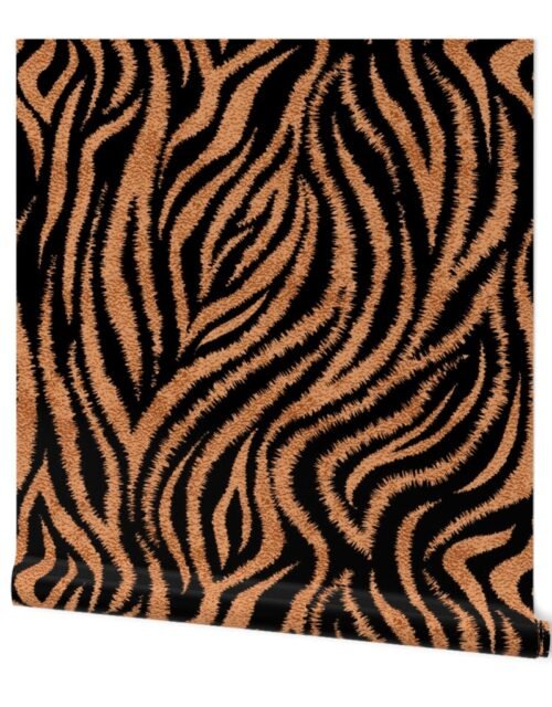 Textured Animal Striped Tiger Fur in Bold Orange and Black Swirling Zebra Stripes Wallpaper