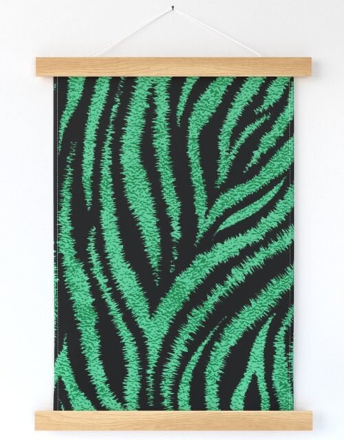 Textured Animal Striped Tiger Fur in Bold  Emerald Green and Black Swirling Zebra Stripes Wall Hanging