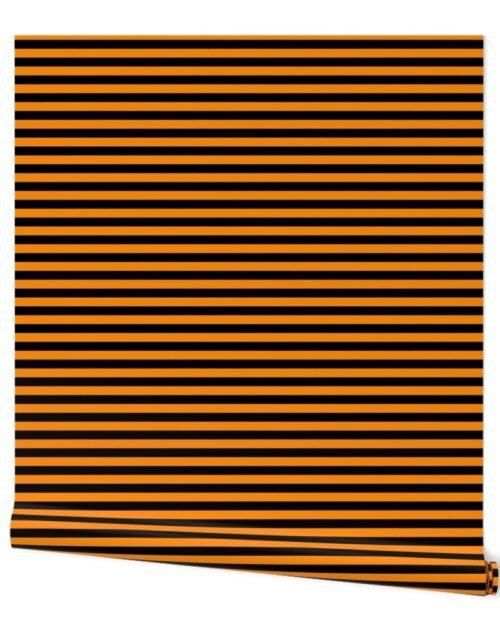 Halloween Holiday 1/2 inch Black and Pumpkin Orange Witch Stripes Wallpaper