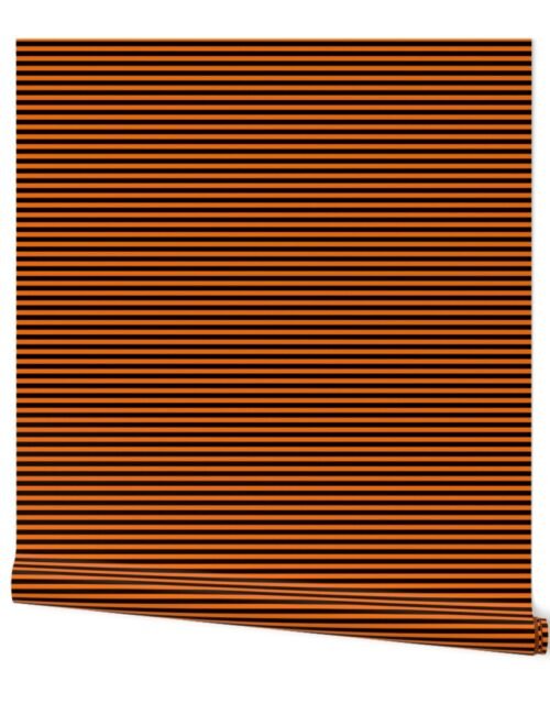 Halloween Holiday 1/4 inch Black and Dark Pumpkin Orange Witch Stripes Wallpaper