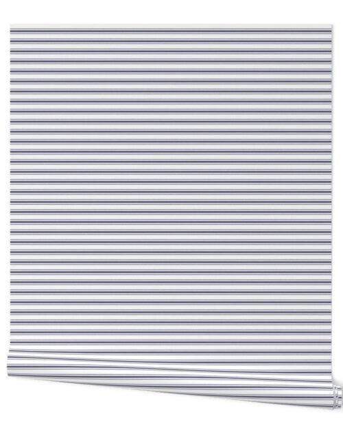 Mattress Ticking Narrow Striped Horizontal Pattern in Midnight Blue and White Wallpaper