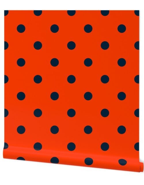 Navy and Neon Orange Jumbo Dots Wallpaper