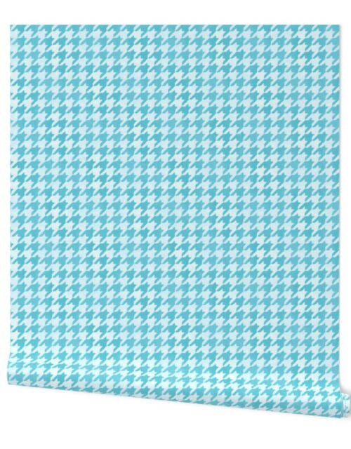 Large Aqua Blue and White Handpainted Houndstooth Check Watercolor Pattern Wallpaper