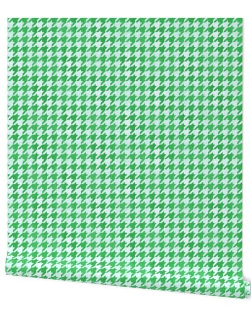 Large Fresh Green and White Handpainted Houndstooth Check Watercolor Pattern Wallpaper