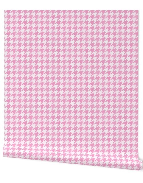 Large Candy Pink and White Handpainted Houndstooth Check Watercolor Pattern Wallpaper