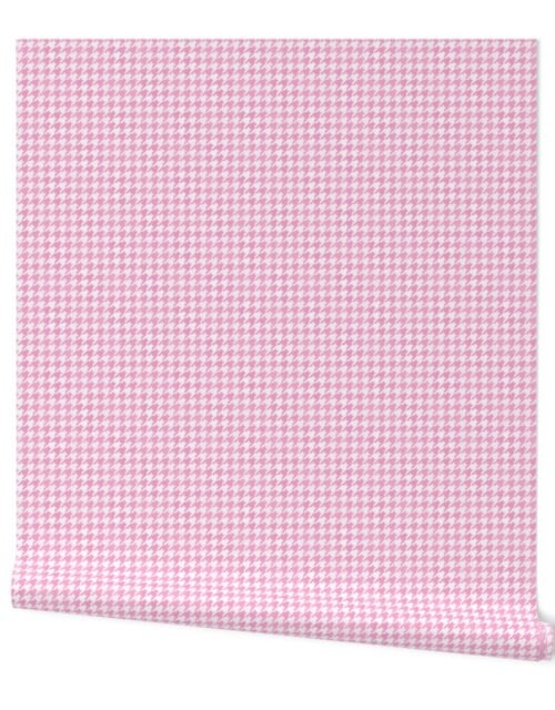 Candy Pink and White Handpainted Houndstooth Check Watercolor Pattern Wallpaper