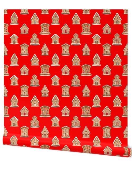 Christmas Gingerbread Candy Houses on Red Wallpaper