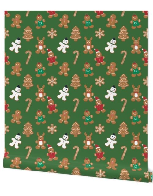 Christmas Gingerbread Biscuit Cookies on Christmas Tree Green Wallpaper