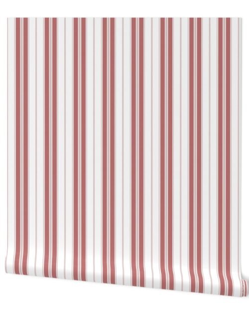 Wine Red and White Vintage Provincial French Chateau Ticking Stripe Wallpaper