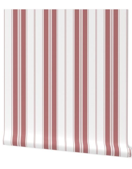 Lava Falls Red and White Vintage American Country Cabin Ticking Stripe Wallpaper