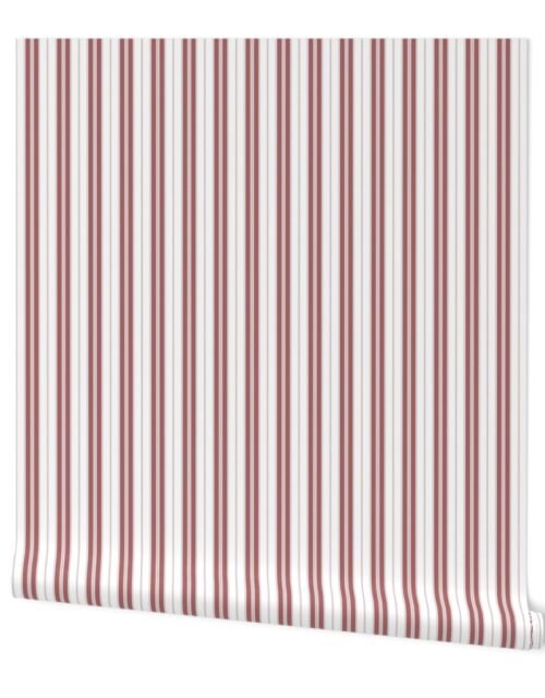 Lava Falls Red and White Micro Vintage English Country Cottage Ticking Stripe Wallpaper