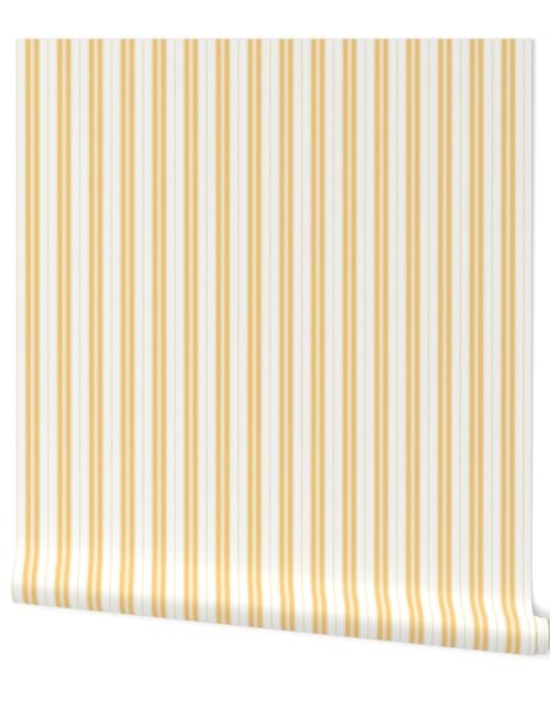 Samoan Sun Yellow and White Micro Vintage English Country Cottage Ticking Stripe Wallpaper