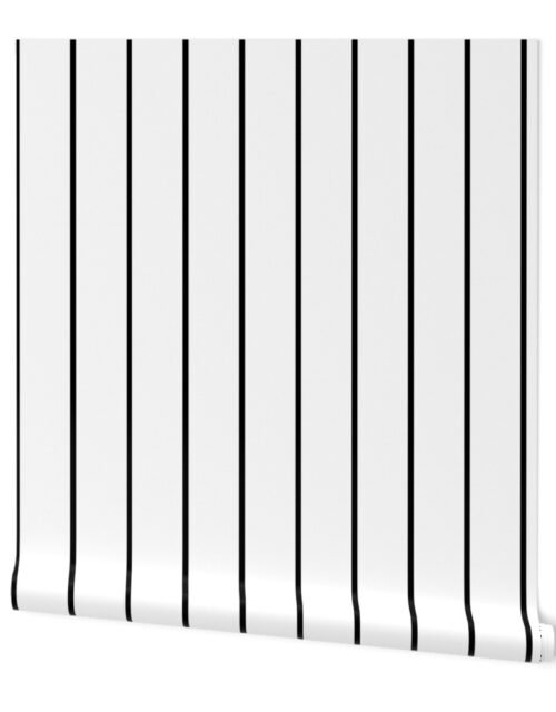 3 inch Classic Vertical Black Baseball Stripe Lines On White Wallpaper