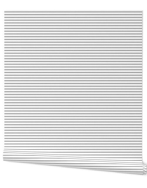 1/2 inch Classic Horizontal Black Baseball Stripe Lines On White Wallpaper