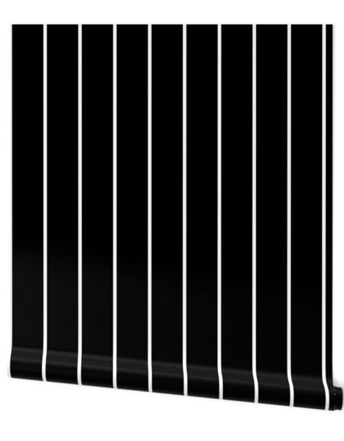 3 inch Classic Vertical Black Baseball Stripe Lines On White Wallpaper