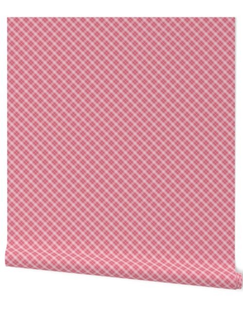 Small Nantucket Red and White Diagonal Tartan Plaid Check Wallpaper