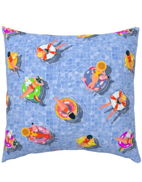 Blue Summer Pool Party with Ring Floats and Swimmers Euro Pillow Sham