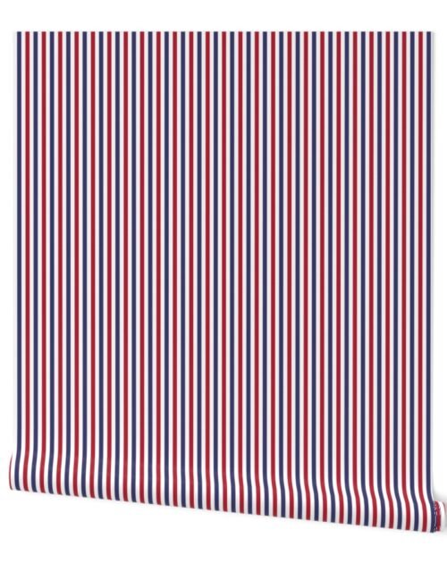 1/4 inch Flag Red, White and Blue Alternating V Pin Stripes Wallpaper