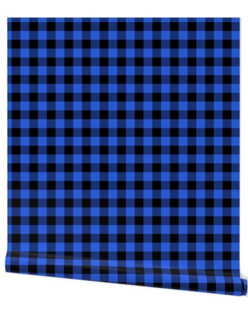 1 inch Black and Royal Blue Cowboy Buffalo Check Gingham Wallpaper