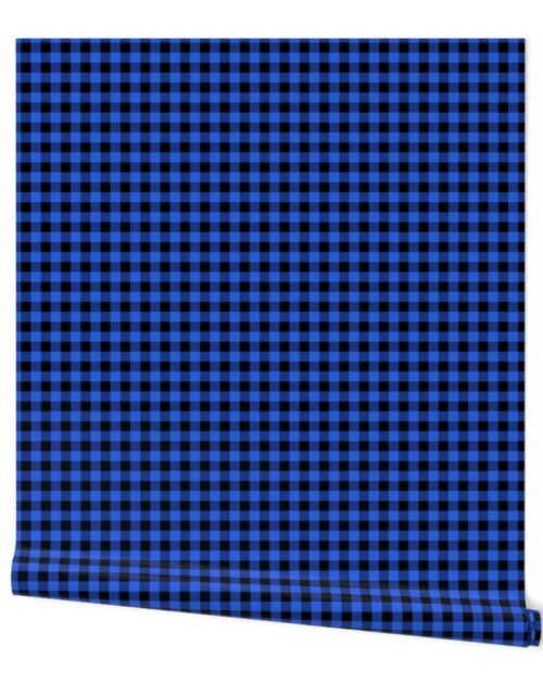 Tiny 1/2 inch Black and Royal Blue Cowboy Buffalo Check Gingham Wallpaper