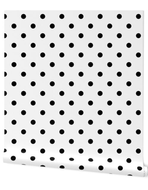 1 inch Classic Black Polkadots on White Wallpaper