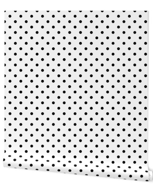 1/2 inch Classic Black Polkadots on White Wallpaper