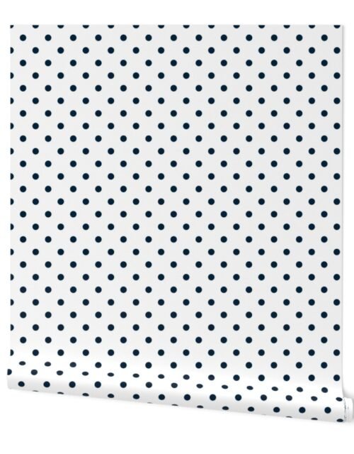 1/2 inch Classic Navy Blue Polkadots on White Wallpaper