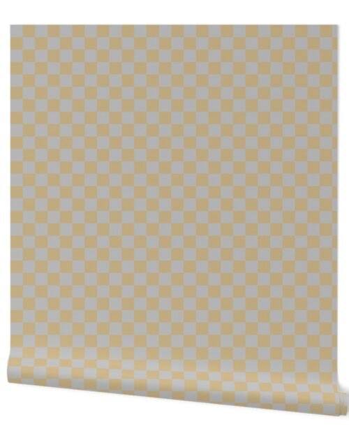 Classic 1″ Checkerboard Christmas Holiday Squares in Antique Silver and Gold Wallpaper