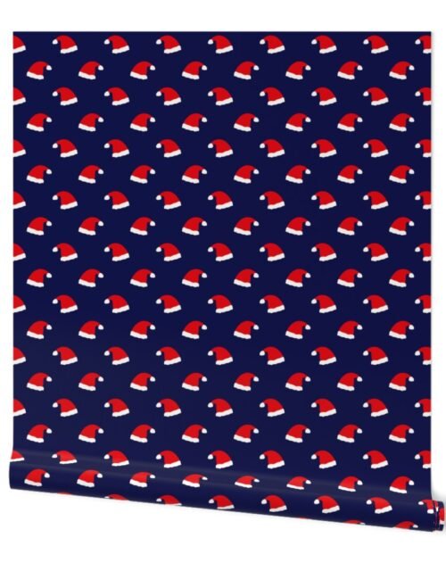 Small Jolly Old Saint Nick Red Santa Christmas Hats on  Midnight Blue Wallpaper