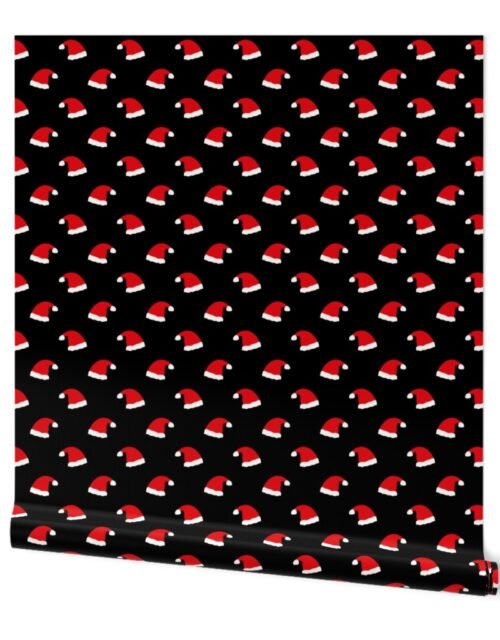 Small Jolly Old Saint Nick Red Santa Christmas Hats on Night Black Wallpaper