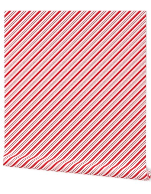 Small Classic Red Diagonal Christmas Candy Stripes Wallpaper