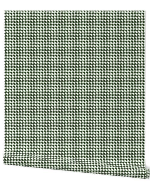 Dark Forest Green and White Houndstooth Check Wallpaper