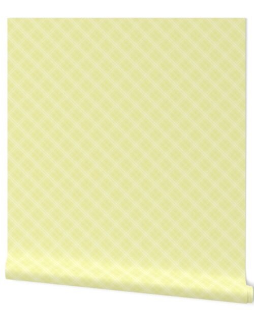 Diagonal Tartan Check Plaid in Pastel Lemon Yellow with Soft Yellow Lines Wallpaper