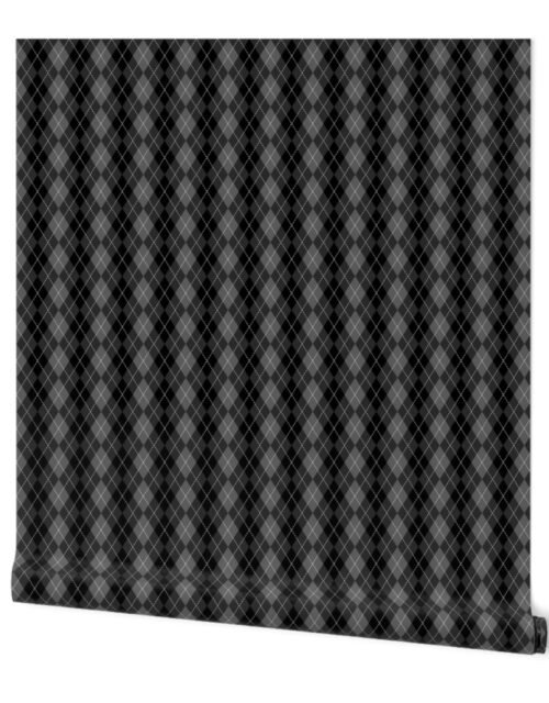 Small Black Grey and White Black Argyle Diamond Check Wallpaper